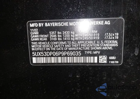 2023 BMW X3 xDrive30I z USA, uszkodzony, nr VIN 5UX53DP06P9P69035